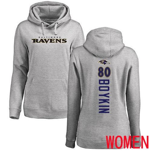 Baltimore Ravens Ash Women Miles Boykin Backer NFL Football #80 Pullover Hoodie Sweatshirt